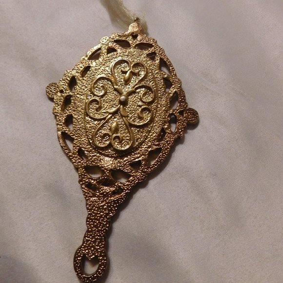Vintage Gold Tone Small Hand Mirror with Rhinestones - Picture 1 of 8